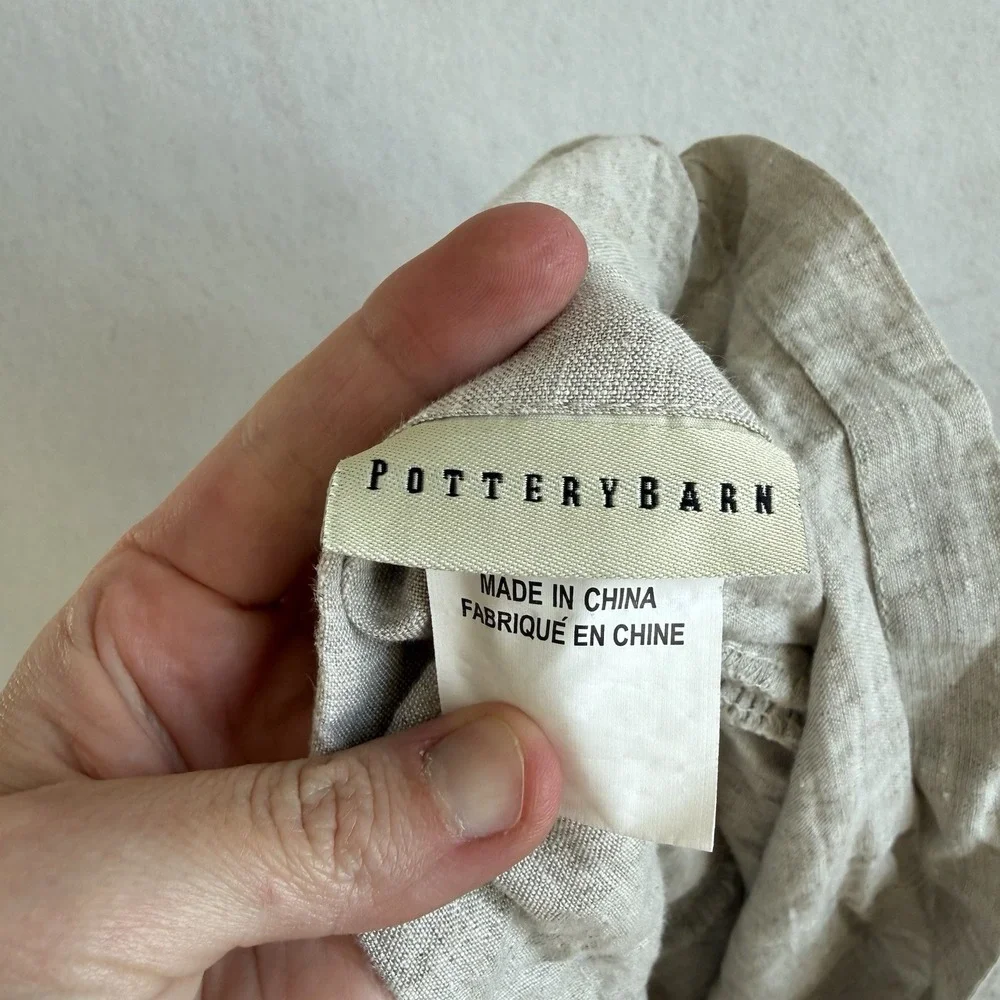 Pottery Barn 100% Linen Ruffle Pillow Cover Case 26x26 Beige EUC